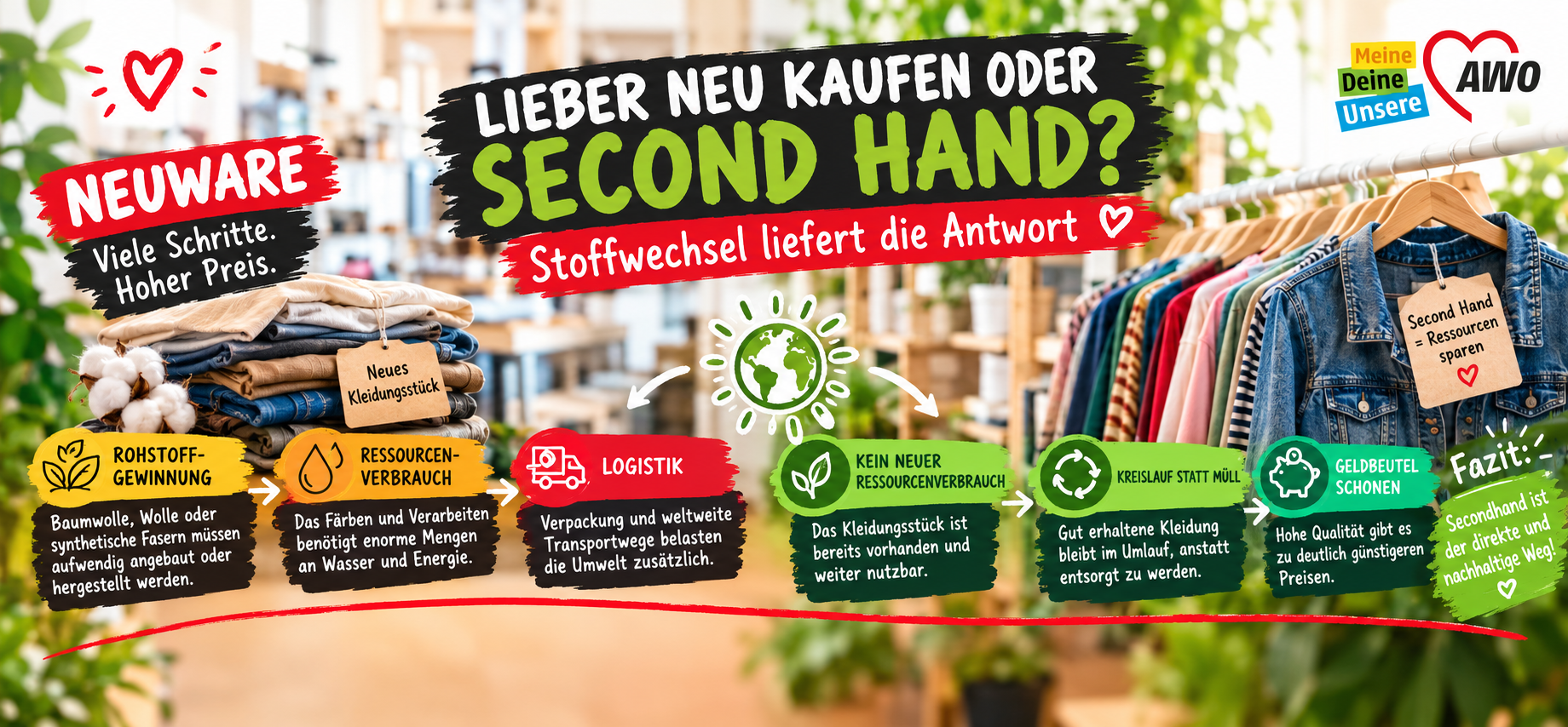 Lieber neu kaufen oder Second Hand? Stoffwechsel liefert die Antwort